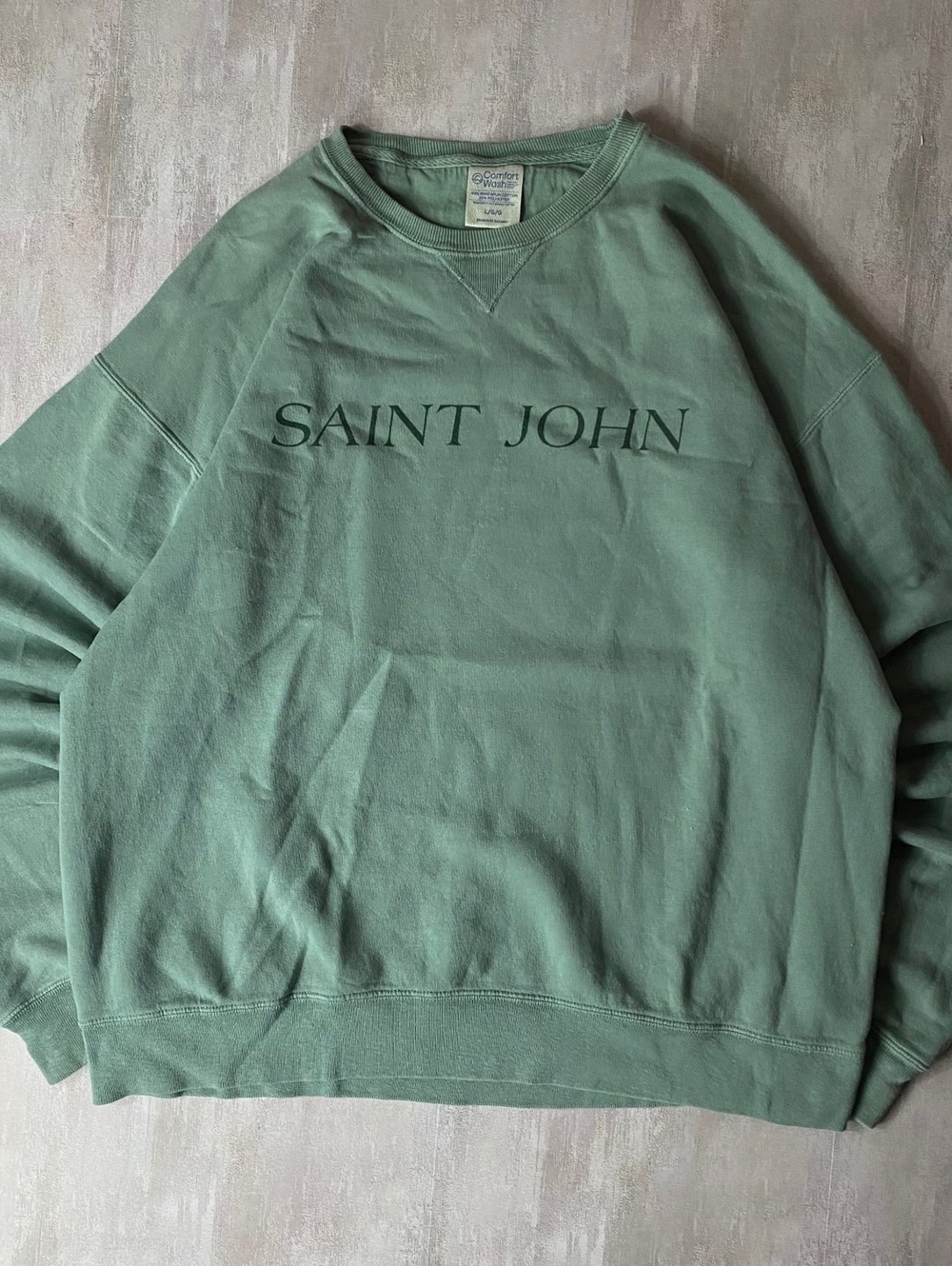 Vintage Y2K Style Saint John Crewneck Sweatshirt Sage Green Mens L